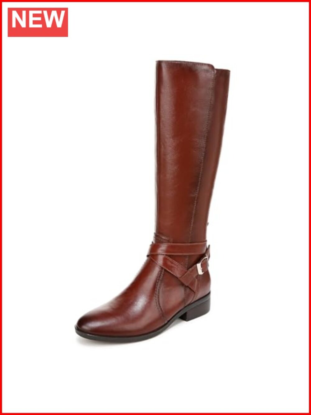 Knee High Leather Boots with Straps Buckles and Block Heel